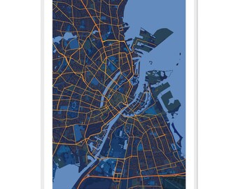 Poster con mappa della città di Copenaghen, Danimarca / Stampa personalizzata / Arte murale moderna minimalista / Arredamento per la casa