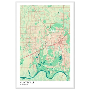 Poster con mappa della città di Huntsville, Alabama / Stampa personalizzata / Arte murale moderna minimalista / Arredamento per la casa