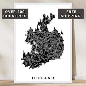 Ierland hoogtekaart poster print | Minimalistische topografische reliëfkunst aan de muur | Thuiskantoordecoratie | New Home housewarmingcadeau