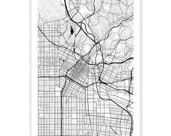 Poster con mappa della città di Los Angeles, California / Stampa personalizzata / Arte murale moderna minimalista / Arredamento per la casa