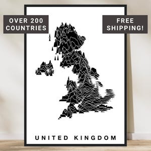 Hoogtekaart van het Verenigd Koninkrijk poster print | Minimalistische topografische reliëfkunst aan de muur | Thuiskantoordecoratie | New Home housewarmingcadeau