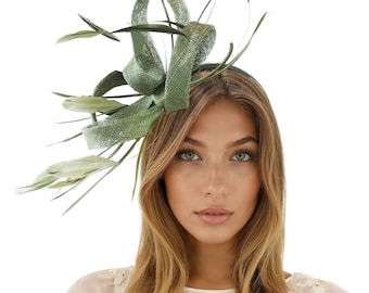 Olive Green Kentucky Derby Hat,Dark Green Ascot Fascinator, Green Wedding Fascinator,Green Statement Hat,Green Hat for Woman,Formal Occasion