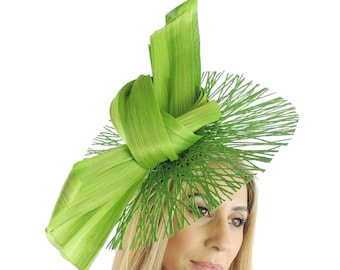 Lime Green Saucer Disc Kentucky Derby Fascinator Hat Royal Ascot Wedding Hatinator Cocktail Formal Womens Races Tea Party Hats Custom Ladies