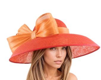 Orange Scarlet Red Kentucky Derby Hats Royal Ascot Church Ladies Race Day Tea Garden Party Wide Brim Wedding Formal Woman Bow Headwear