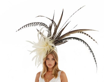 Brown Feather Flower Fascinator, Vintage Cocktail Hat - Etsy display picture 3