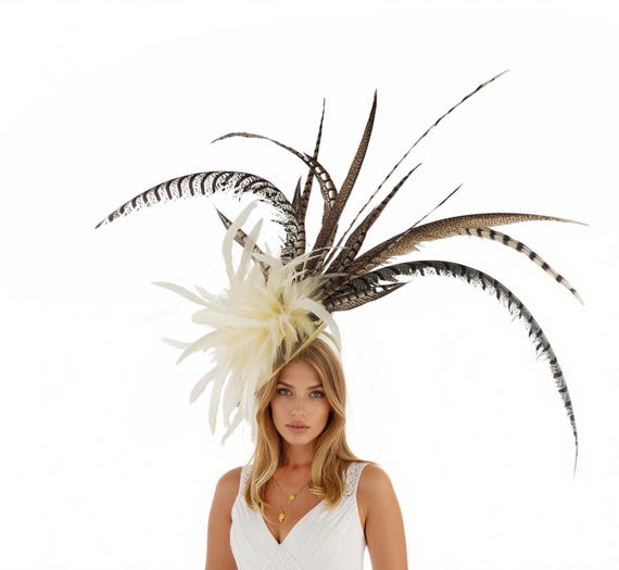 Beige Brown Chocolate Gold Tan Feather Kentucky Derby  display picture 2