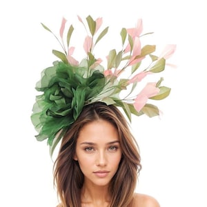 Ciemnozielony leśny przykurzony różowy Royal Ascot Fascinator Kapelusz Ślubny Kobieta Wyścig Herbatka Przyjęcie Formalne Kapelusze Okazja Kentucky Derby Opaska Dzień Pań
