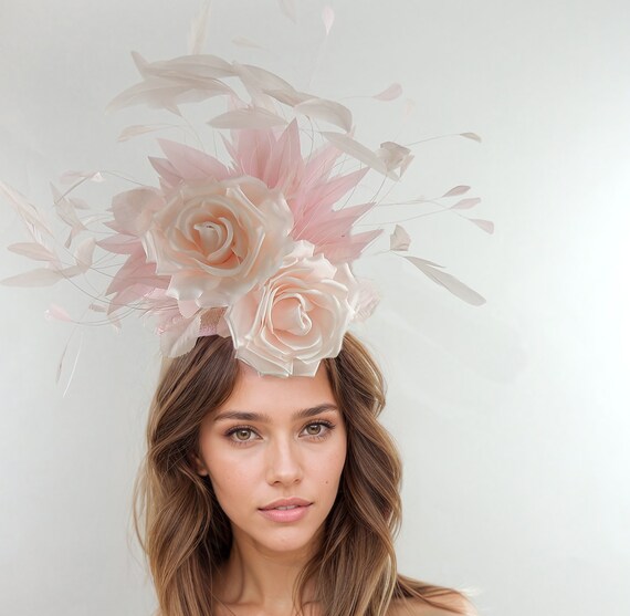 Fascinator - Fascia Per Capelli Da Donna, In Rete, Con Piume E Fiori