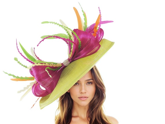 Kentucky Derby Hat Fuchsia Statement Feather Fascinator Oaks Race Day Headpiece Fuchsia Hot Pink Fascinator Hat Kentucky Derby Ascot Pillbox  main image 3