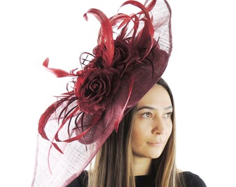 Burgundy Fascinator Hat for Weddings 