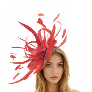 Red Kentucky Derby Hat,Bright Red Ascot Fascinator,Scarlet Wedding Fascinator,Crimson Statement Hat,Red Hat for Woman,Formal Occasion