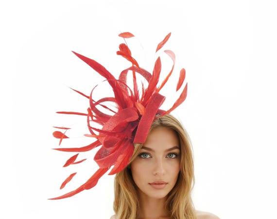 Red Kentucky Derby Hat,bright Red Ascot Fascinator,scarlet  display picture 2