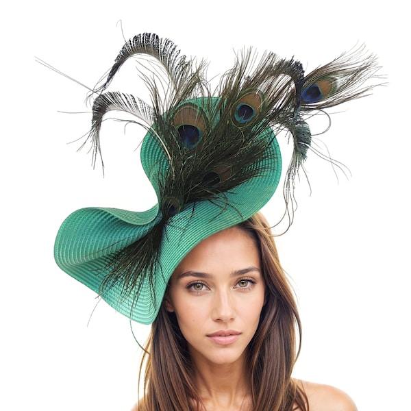 Jade Green Peacock Teal Statement Hatinator Womens Kentucky Derby Hats Wedding Royal Ascot Fascinator Headpiece Jade Ladies Day Headwear Hat