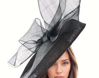 Black Statement Hatinator Kentucky Derby Fascinator Womens Ascot Headwear Ladies Day Hats Formal Occasion Feather Headpiece High Tea Party