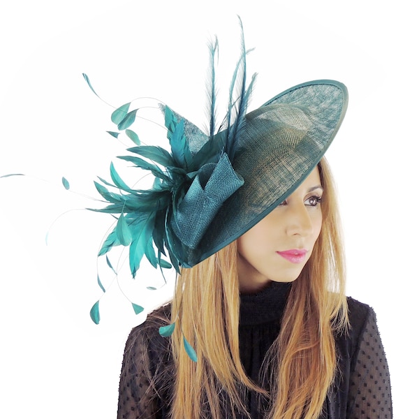 Teal Blue Green Kentucky Derby Hats Wedding  Ascot Fascinator Statement Hatinator Womens Headpiece Headband Church Cocktail Tea Headwear