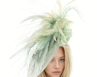 Sage Moss Light Green Saucer Disc Kentucky Derby Fascinator Hat Royal Ascot Wedding Hatinator Cocktail Formal Womens Races Tea Party Hats