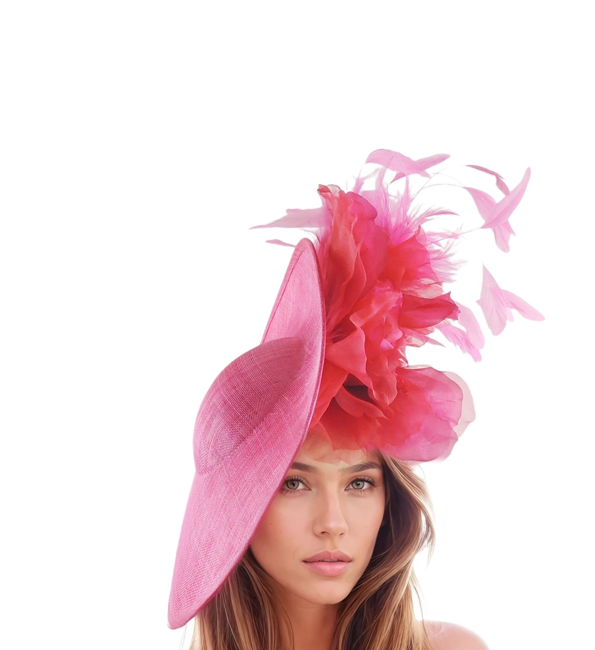 NWT Kentucky Derby Pink Fuchsia Dramatic Fabulous Fascinator Tea Brunch Wedding Fuchsia Pink Fascinator Hat for Women Church Hats Kentucky  main image 4