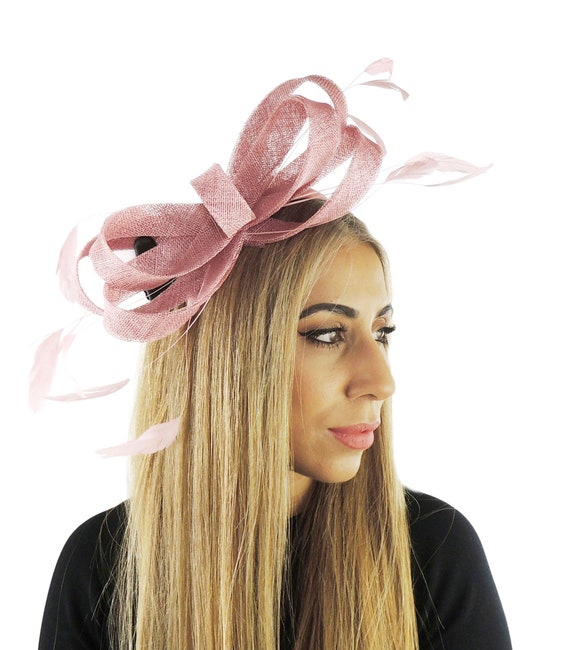 Hatsbycressida Dusky Pink Fascinator Hat for Weddings, Kentucky Derby with Headband Sale