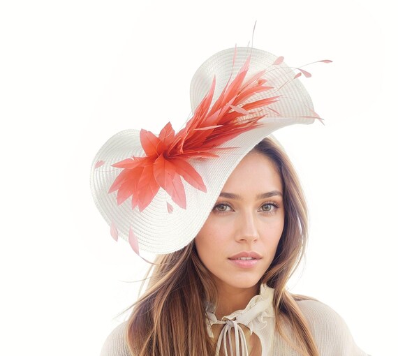 Coral Orange Saucer Disc Kentucky Derby Fascinator Hat Royal  display picture 2