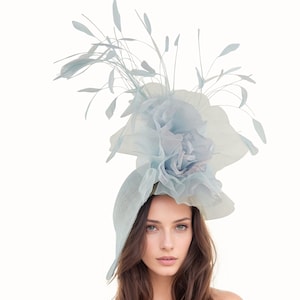 Baby Blue Ascot Fascinator,Headband,Light Blue Hat For Woman,Pale Blue Kentucky Derby Hat,Headpiece,Ladies Day,Headwear,Ice Blue Wedding Hat