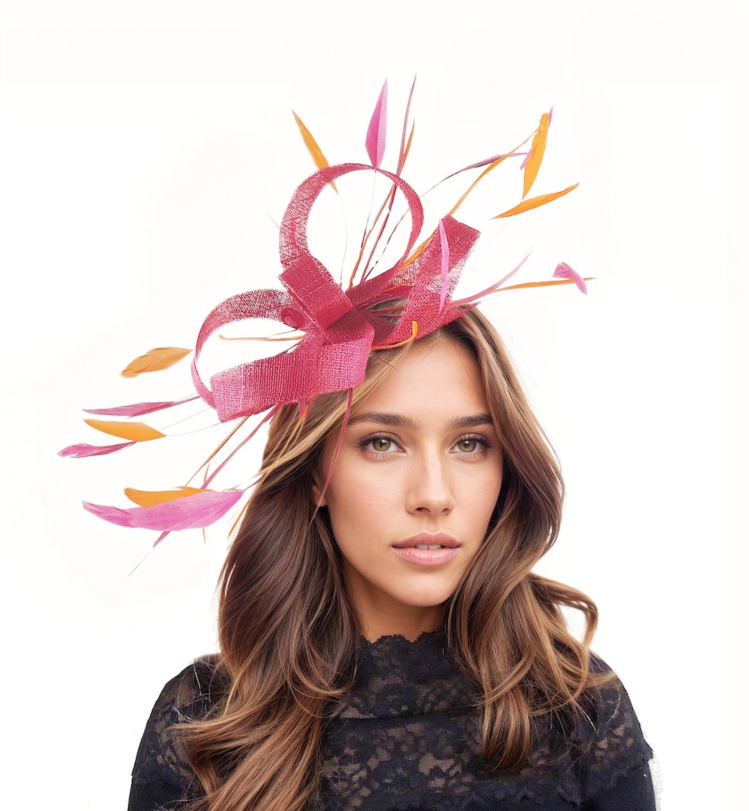 Kentucky Derby Ascot Fascinator Hat Fuchsia Hot Pink Orange Tea Party ...