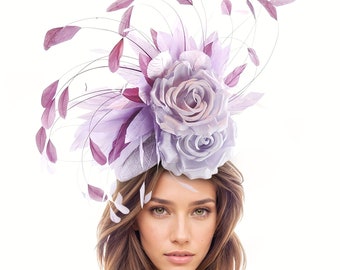 Lilac Lavender Mauve Plum Statement Fascinator Hatinator Hat Kentucky Derby Ladies Royal Ascot Wedding Garden Tea Party Percher Pillbox