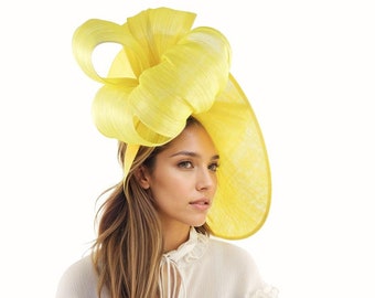 Lemon Yellow Bow Saucer Disc Kentucky Derby Fascinator Hat Royal Ascot Wedding Hatinator Cocktail Formal For Womens Races Tea Party Hats