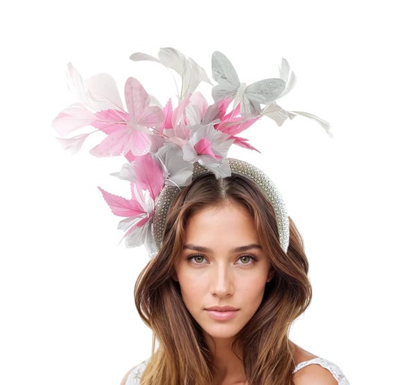 Butterfly Fascinator Hat Feather Headband for Wedding Tea Party Beavorty Women Fascinator Straw Top Hat Hair Accessory with  main image 3