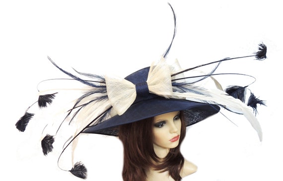 navy cream hat