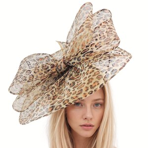 Metallic Gold Kentucky Derby Hat,Gold Ascot Hat,Gold Fascinator,Formal Occasion Hat,Wedding Guest Hat,Races Headwear Headband Fascinator Hat Leopard Print