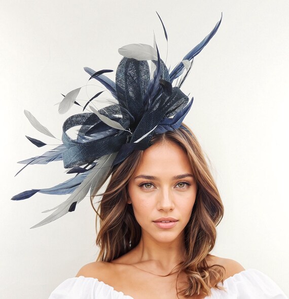 Navy Blue Silver Statement Fascinator Hatinator Hat Kentucky  display picture 2
