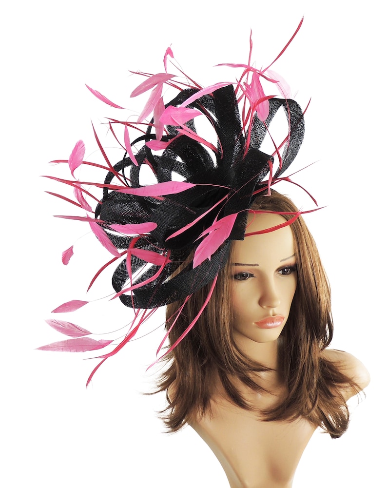 Ostrich Black & Fuchsia Pink Fascinator Hat for Weddings Etsy