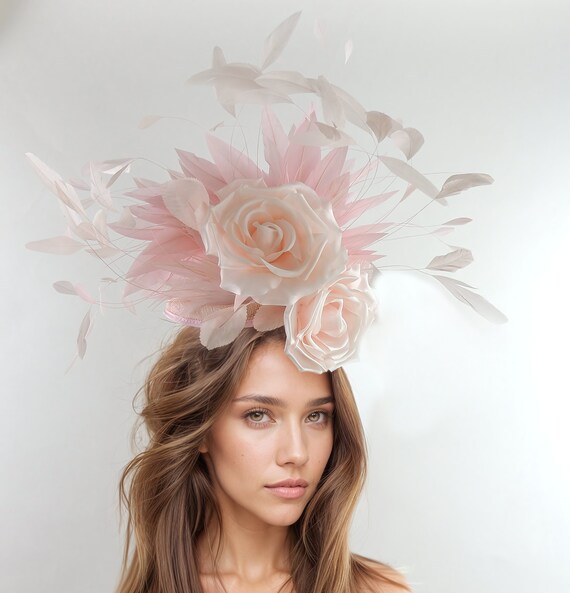 Pale Blush Candy Pink Ascot Races Fascinator Hat Statement  display picture 2
