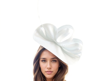 White Kentucky Derby Hat,Ivory Ascot Hat,Off White Fascinator,Formal Occasion Hat,Wedding Guest Hat,Races Headwear Headband Fascinator Hat