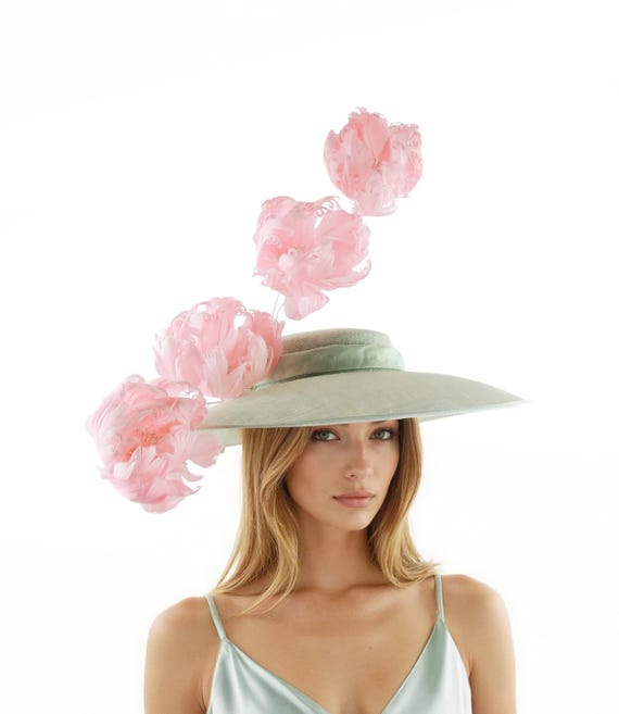 Kentucky Derby Pink Fascinator Hat Feather Floral Headpiece Statement Headwear Hot Pink Kentucky Derby Hat, High Tea White Cream Derby Hat  main image 4