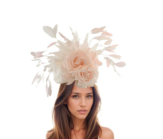 Kentucky Derby Pink Fascinator Hat Feather Floral Headpiece Statement Headwear Floral Kentucky Derby Hat, Mauve Pink Green Royal Ascot  main image 4