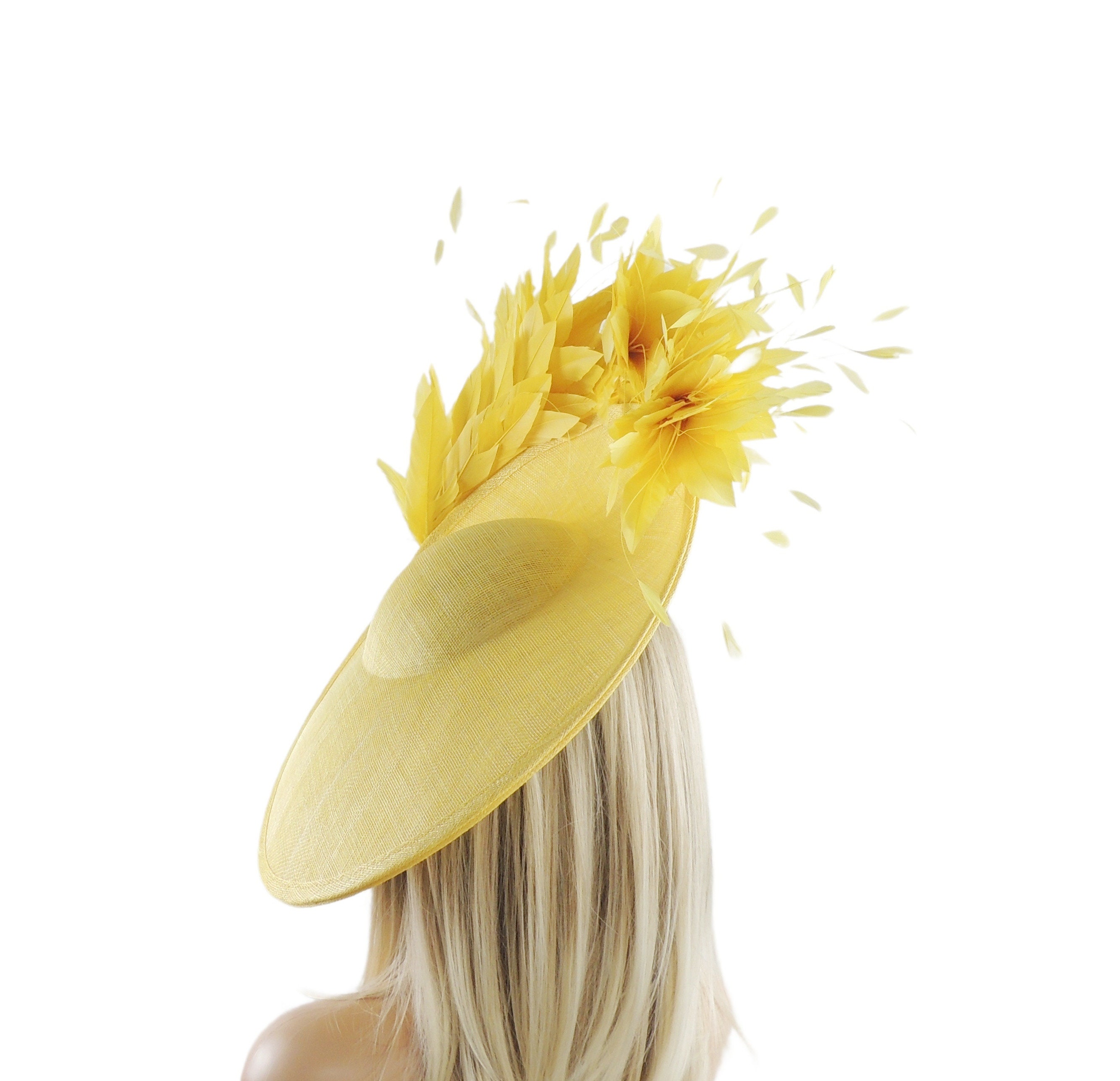 Yellow Floral Feather Sun Hat - Women Accessories Women Vintage Felt Fedora Hat Winter Lace Floral Round Dome  main image 2