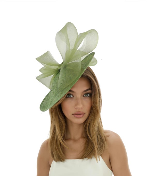 MOSS GREEN FASCINATOR‎  RUFFLE HEADBAND HAT DERBY CHURCH TEA FASCINATOR Olive Green Derby Hat - Etsy main image 2