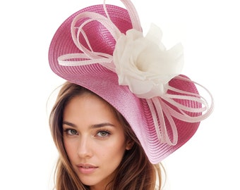 Kentucky Ascot Derby Fascinator Headband Saucer Hat Fuchsia Candy Blush Pink White Wedding Guest Tea Party Race Woman Formal Saucer Fancy