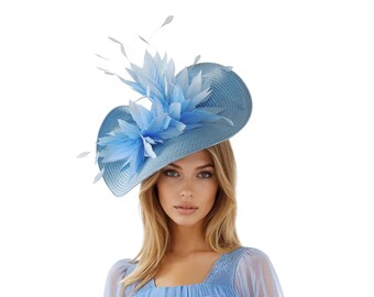 Cappello a disco con piattino azzurro cielo e acquamarina, per Kentucky Derby, Royal Ascot, da sposa, cocktail, formale, da donna, per gare, feste del tè