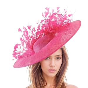 Fuchsia Hot Pink Statement Kentucky Derby Hat Wedding Ascot Fascinator Headpiece Cocktail Tea Party Garden Church Headwear Women Hatinator