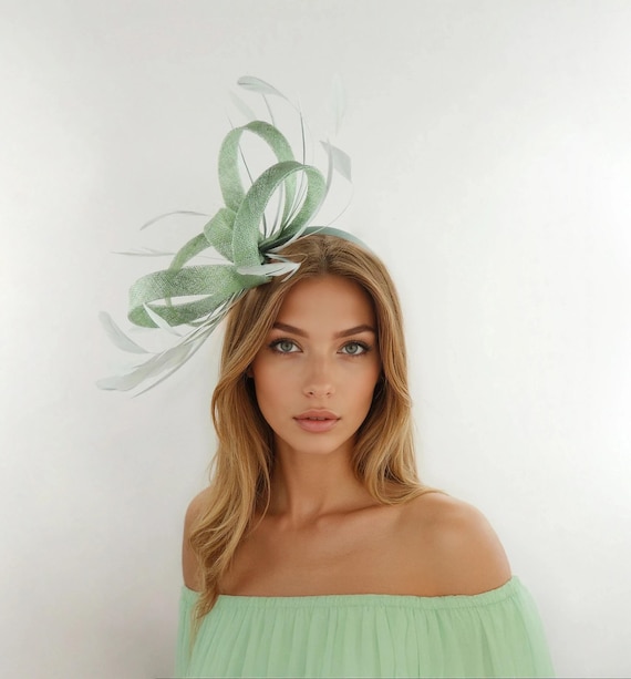 Kentucky Derby Hat Ascot Fascinator Sage Moss Green Womens  display picture 1