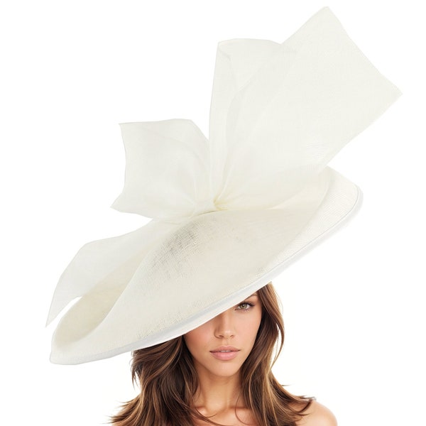 White Statement Hatinator Kentucky Derby Fascinator Womens Ascot Headwear Ladies Day Hats Formal Occasion Feather Headpiece  High Tea Party