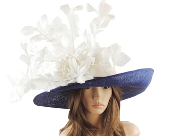 Navy Blue Ivory Large Upturned Formal 
