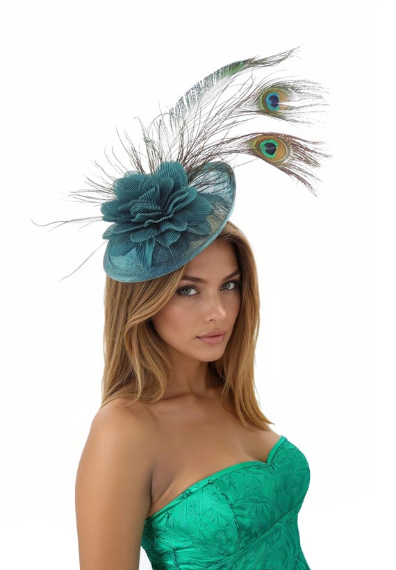 Cappello da cerimonia con piume grandi, blu reale e nero, per
