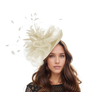 Cream Ecru Off White Ivory Womens Kentucky Derby Royal Ascot Fascinator Hat Garden Tea Party Wedding Headband Cocktail Statement Headpiece
