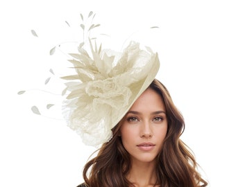 Cream Ecru Off White Ivory Womens Kentucky Derby Royal Ascot Fascinator Hat Garden Tea Party Wedding Headband Cocktail Statement Headpiece
