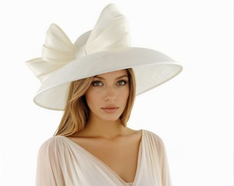 Ivory Off White Ecru Kentucky Derby Hats Ascot Church Race Day Tea Garden Party Wide Brim Wedding Formal Occasion Woman Bow