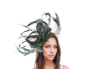Cappello Kentucky Derby verde scuro, fascia Ascot verde foresta, fascinator da sposa verde, cappello verde da cerimonia, cappello verde da donna
