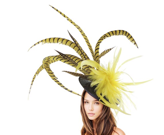 New Kentucky Derby Bright Yellow Racing Fascinator Hat Organza Showstopper New Kentucky Derby Bright Yellow Racing Fascinator Hat  main image 2